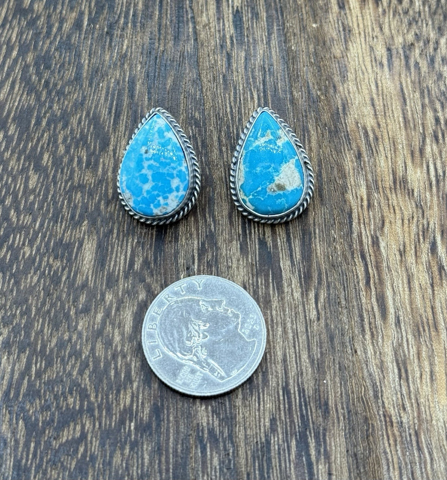 Native Navajo Handmade Sterling Silver Blue Bird Turquoise Post Stud Earrings