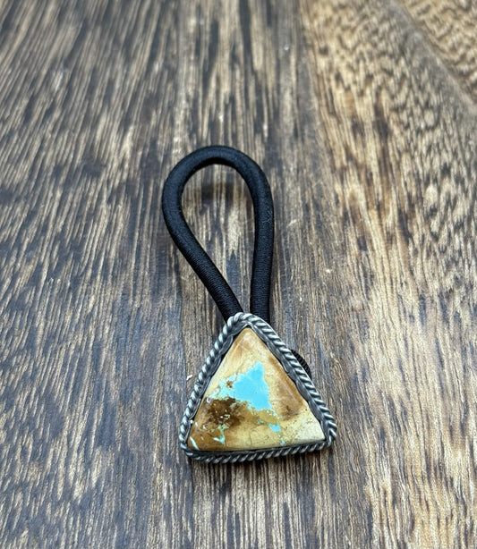 Native American Navajo Handmade Sterling Silver Boulder Turquoise Hair Tie