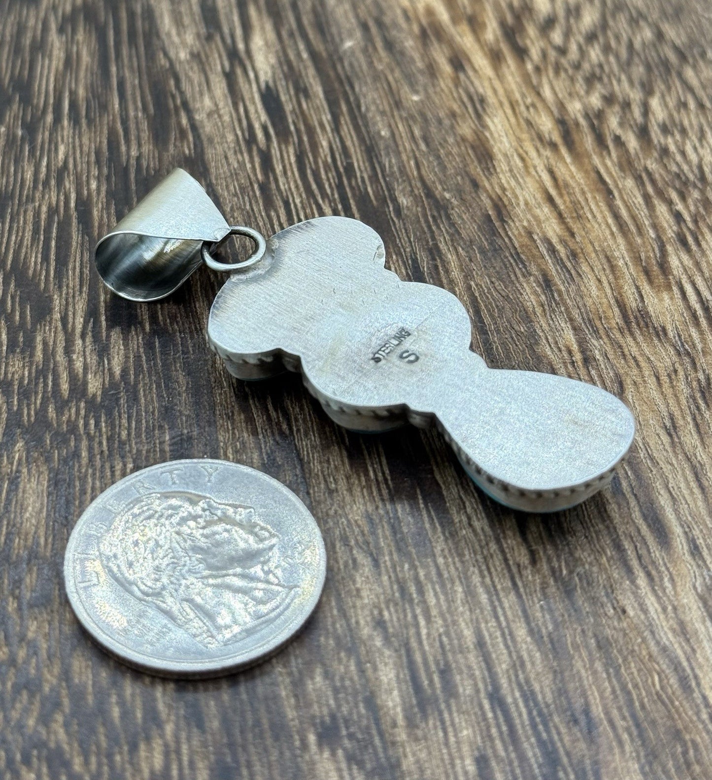 Native Navajo Handmade Sterling Silver Blue Bird Turquoise Cluster Drop Pendant