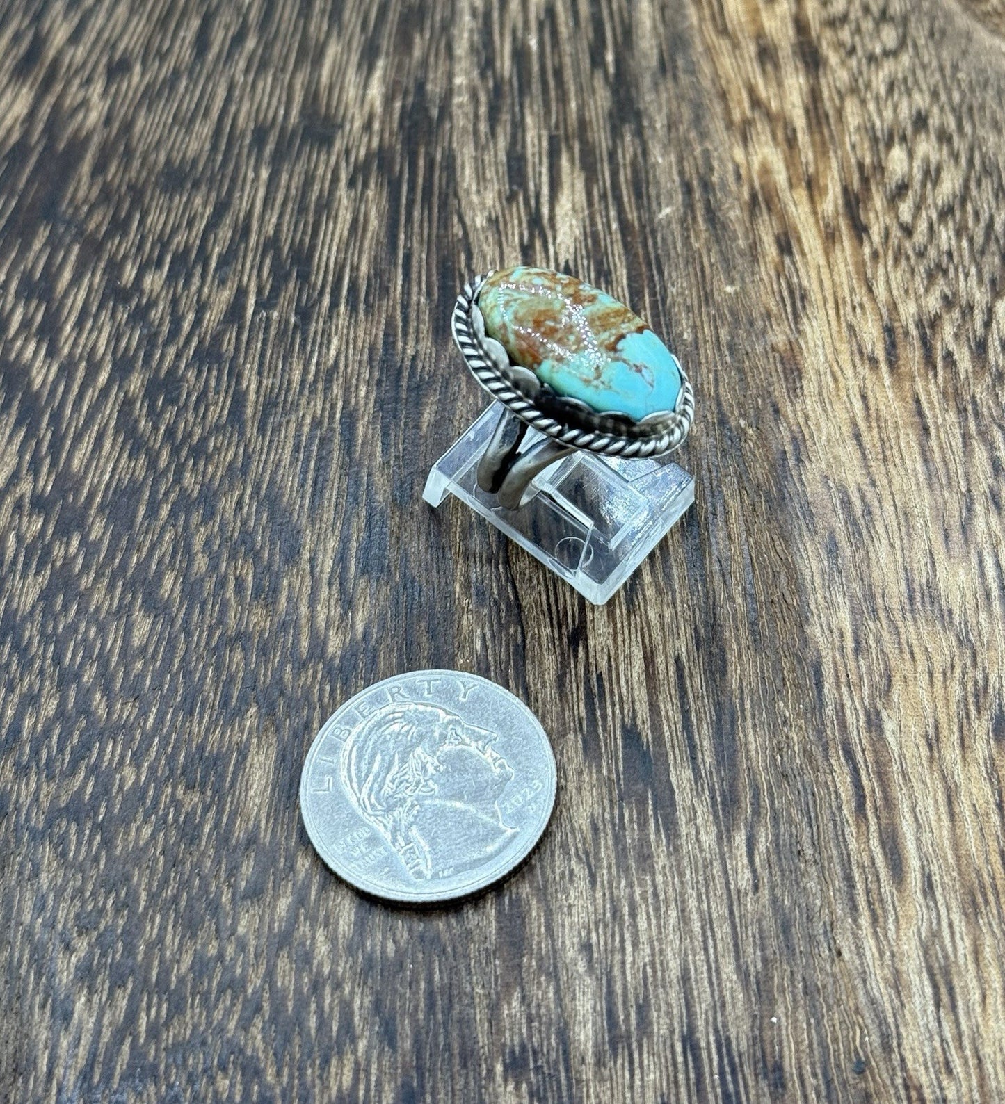 Native American Navajo Handmade Sterling Silver Royston Turquoise Ring Size 7