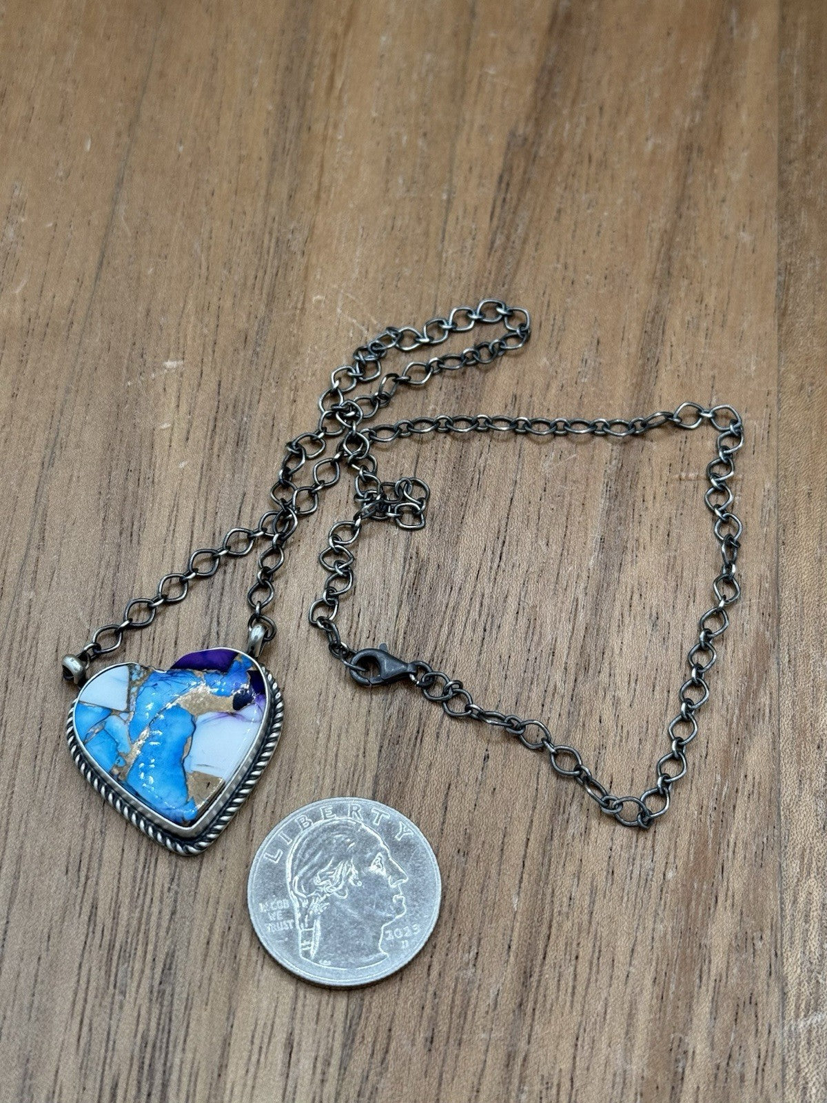 Navajo Handmade Sterling Silver Violet Rose & Blue Dahlia Bar Necklace 18”