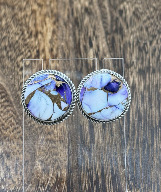 Navajo Handmade Sterling Silver Violet Rose Dahlia Post Earrings Letricia Largo