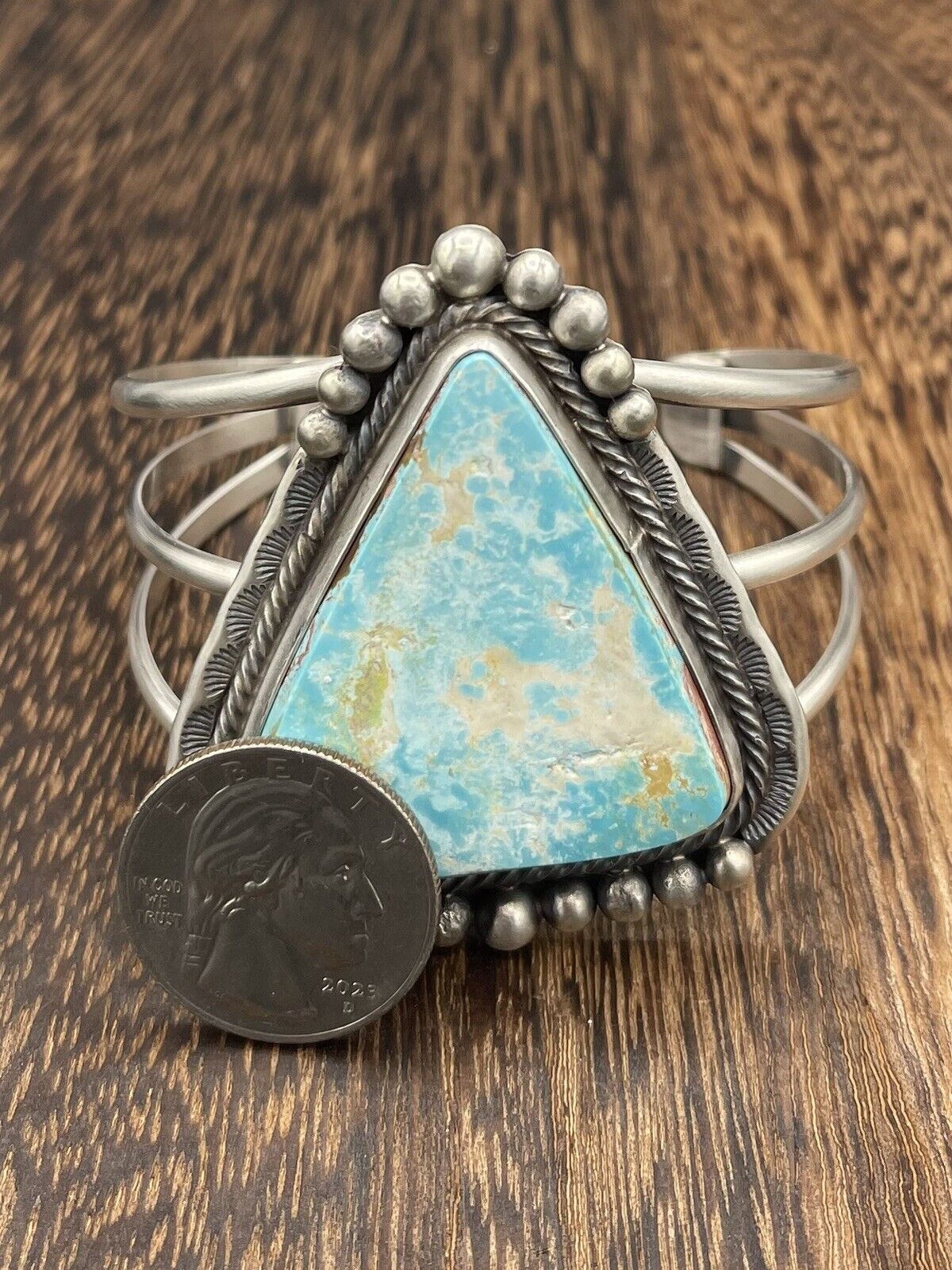 Native American Sterling Silver Navajo Handmade Natural Turquoise Cuff Bracelet