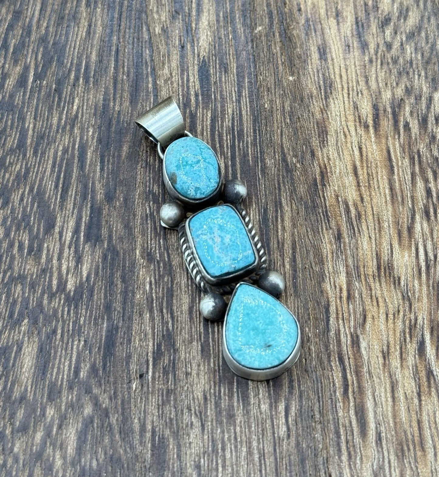 Navajo Handmade Sterling Silver White Water Turquoise Cluster Drop Pendant