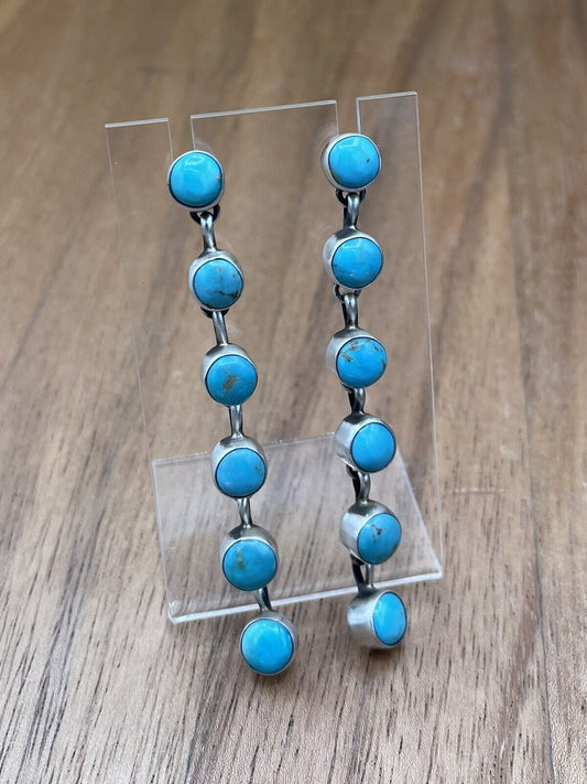 Native American Sterling Silver Navajo Handmade Turquoise Post Dangle Earrings