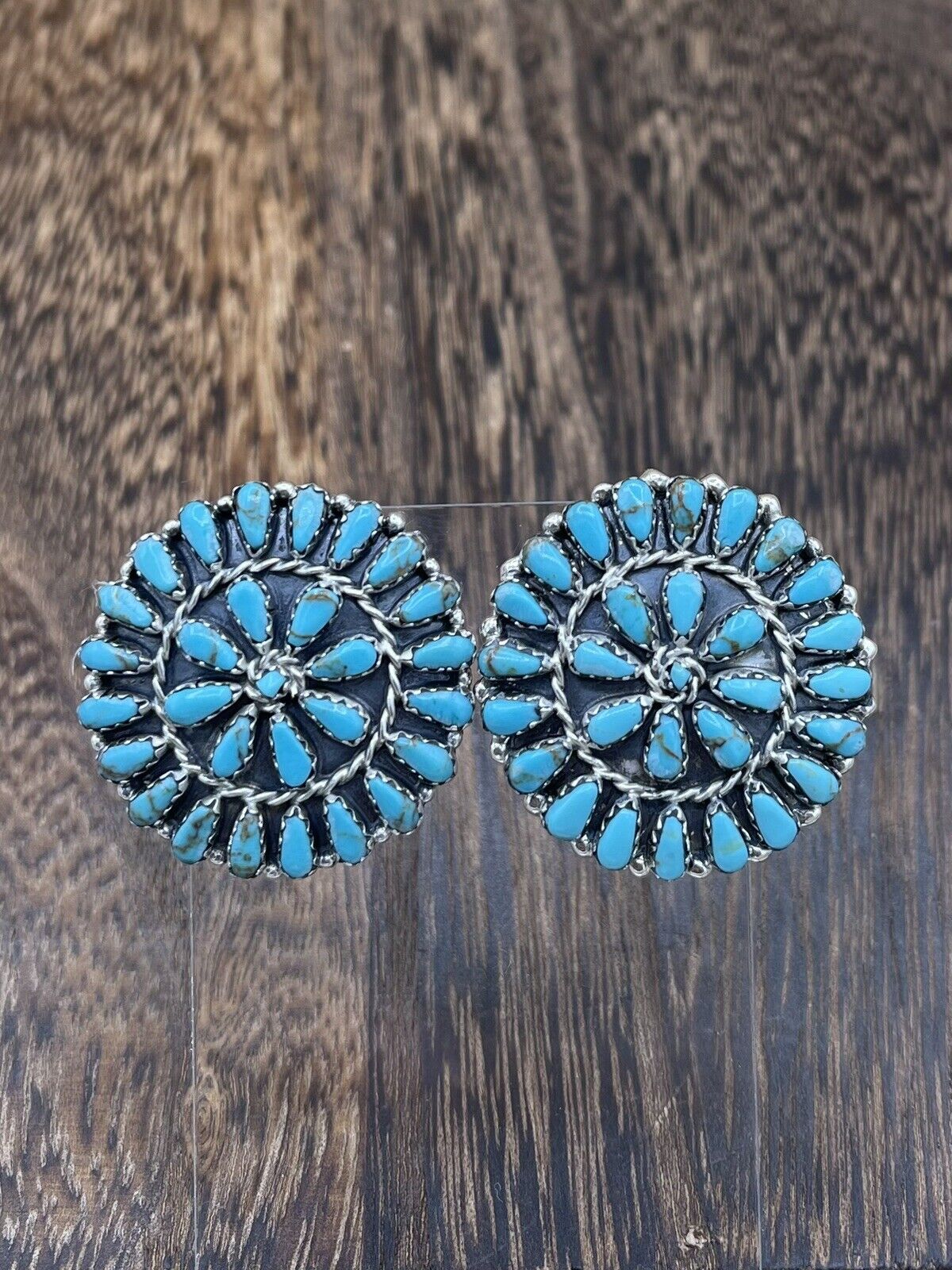 Native American Navajo Handmade Sterling Silver Turquoise Cluster Post earrings