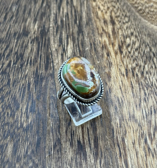 Native American Navajo Handmade Sterling Silver Royston Turquoise Ring Size 10