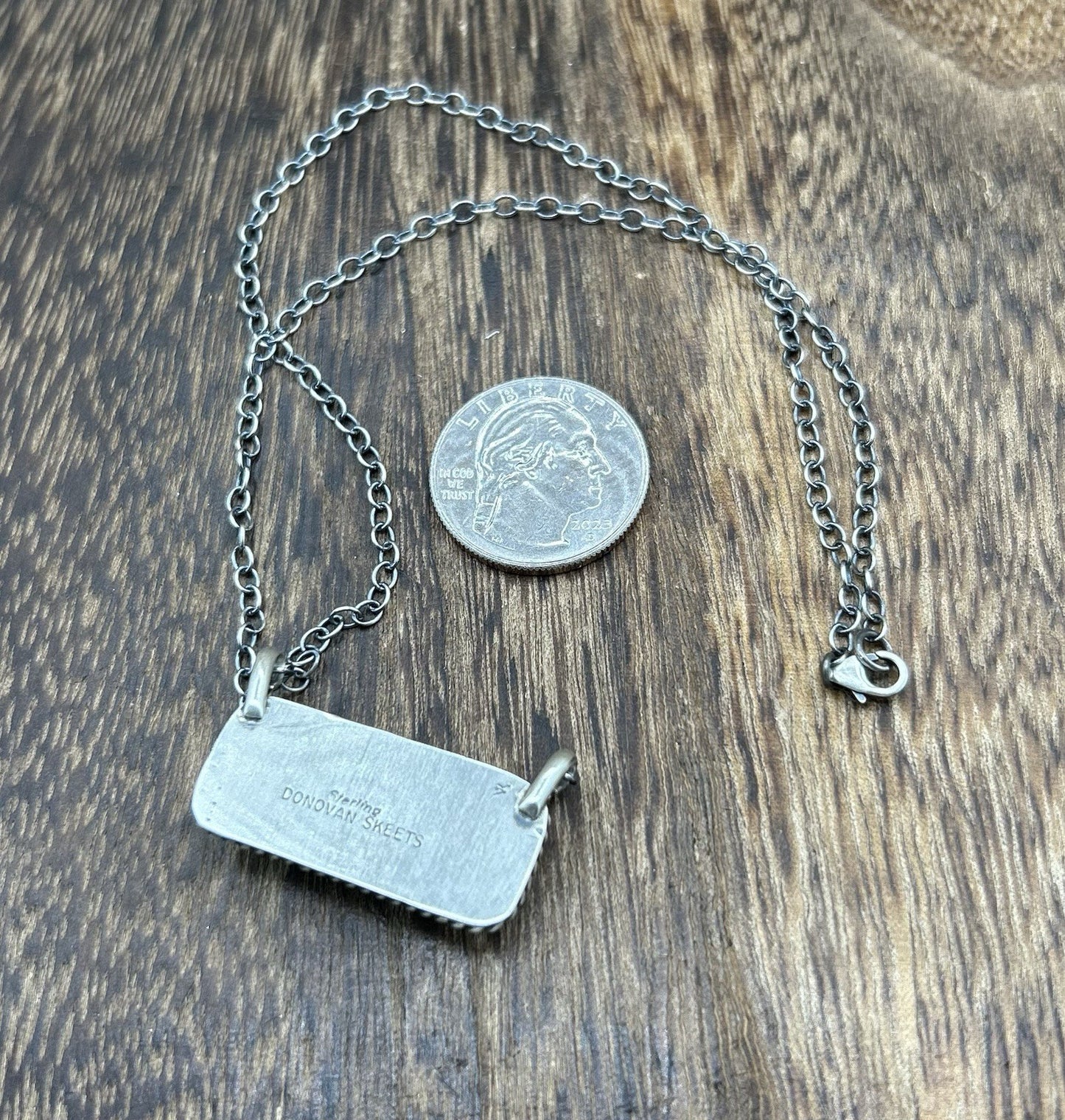 Navajo Handmade Sterling Silver Kingman Turquoise Bar Necklace 16”