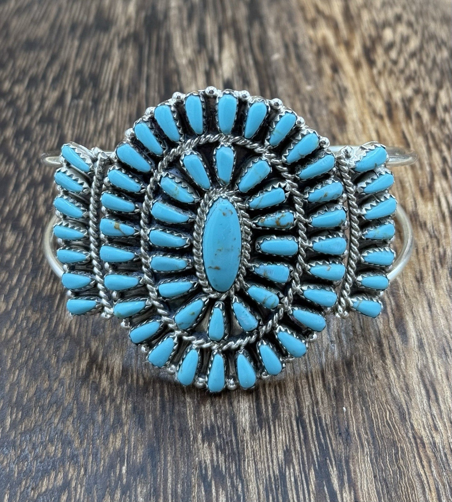 Native American Navajo Handmade Sterling Silver Turquoise Cluster Cuff Bracelet