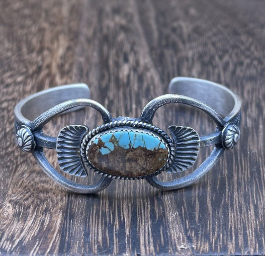 Native American Sterling Silver Navajo Handmade #8 Turquoise Old look Bracelet