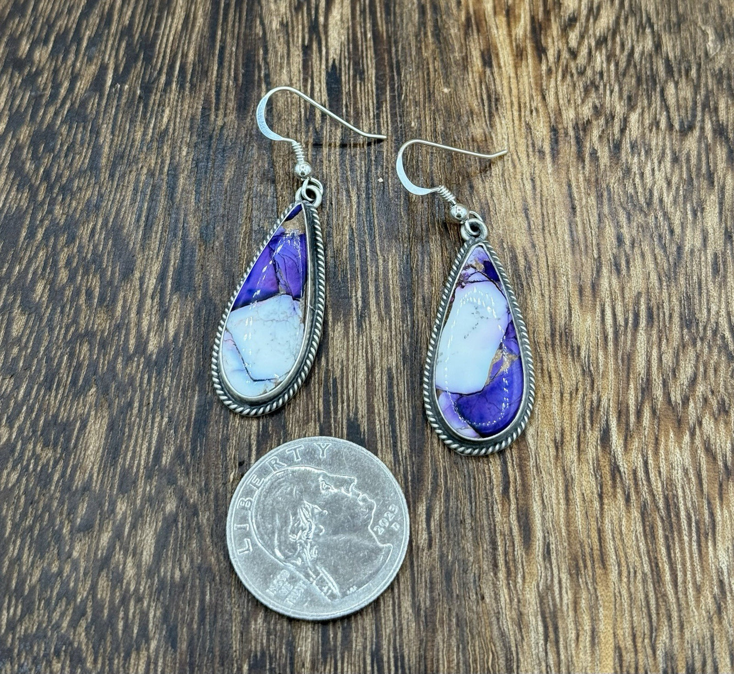 Navajo Handmade Sterling Silver Violet Rose Dahlia Dangle Drop Earrings Byron B.