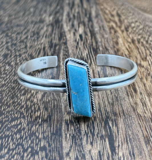 Navajo Handmade Sterling Silver Blue Glacier Turquoise Stacker Cuff Bracelet