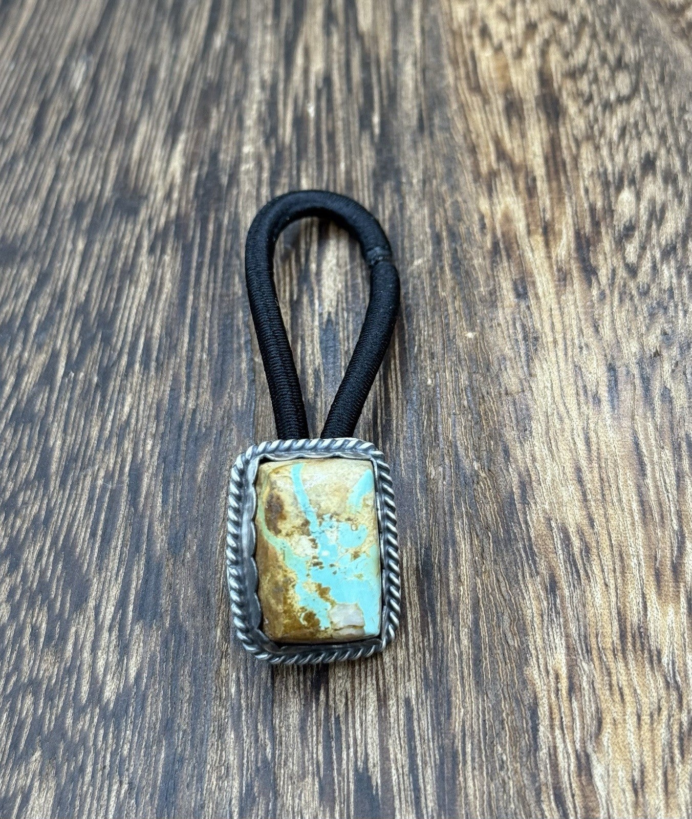 Native American Navajo Handmade Sterling Silver Royston Turquoise Hair Tie