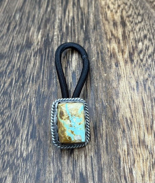 Native American Navajo Handmade Sterling Silver Royston Turquoise Hair Tie