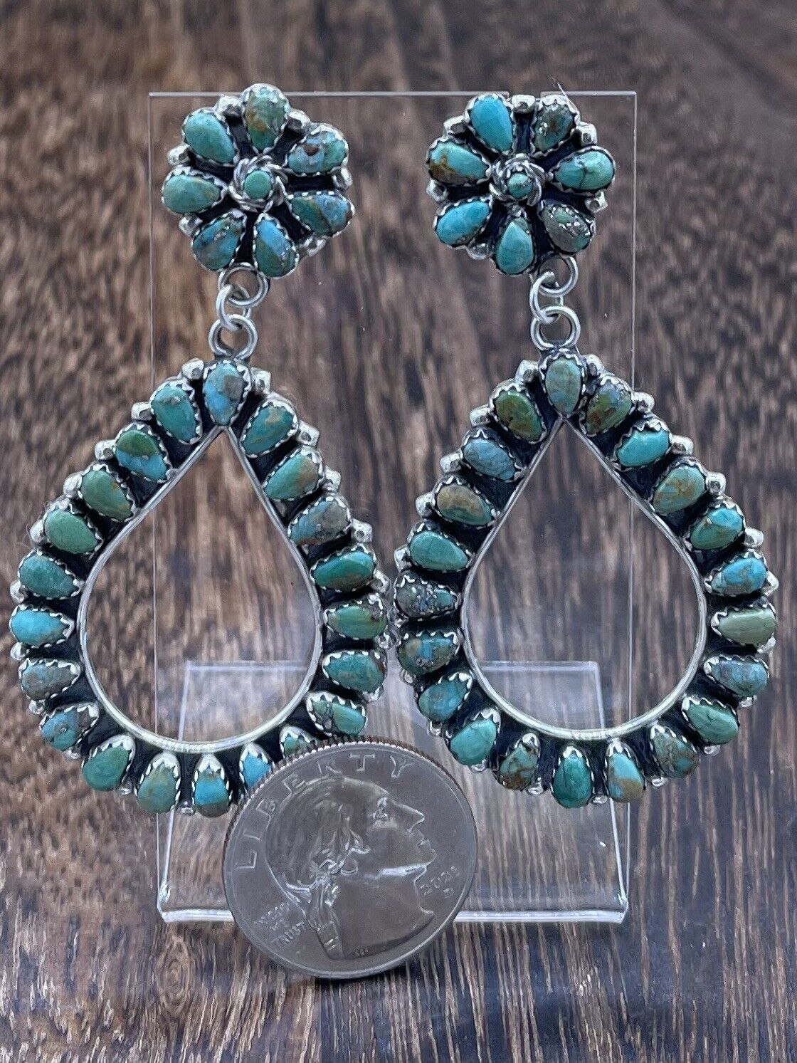 Navajo Handmade Sterling Silver Turquoise Cluster Post earrings Mathilda Benally