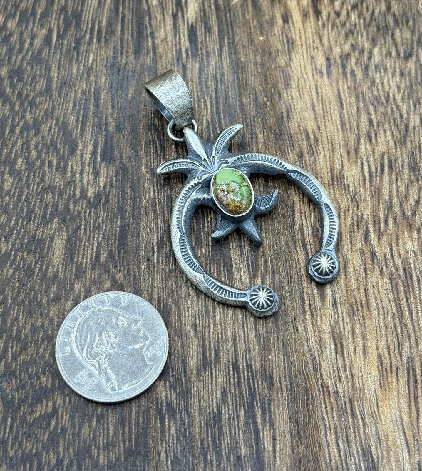 Navajo Handmade Sterling Silver Old Look Sonoran Gold Turquoise Naja Pendant