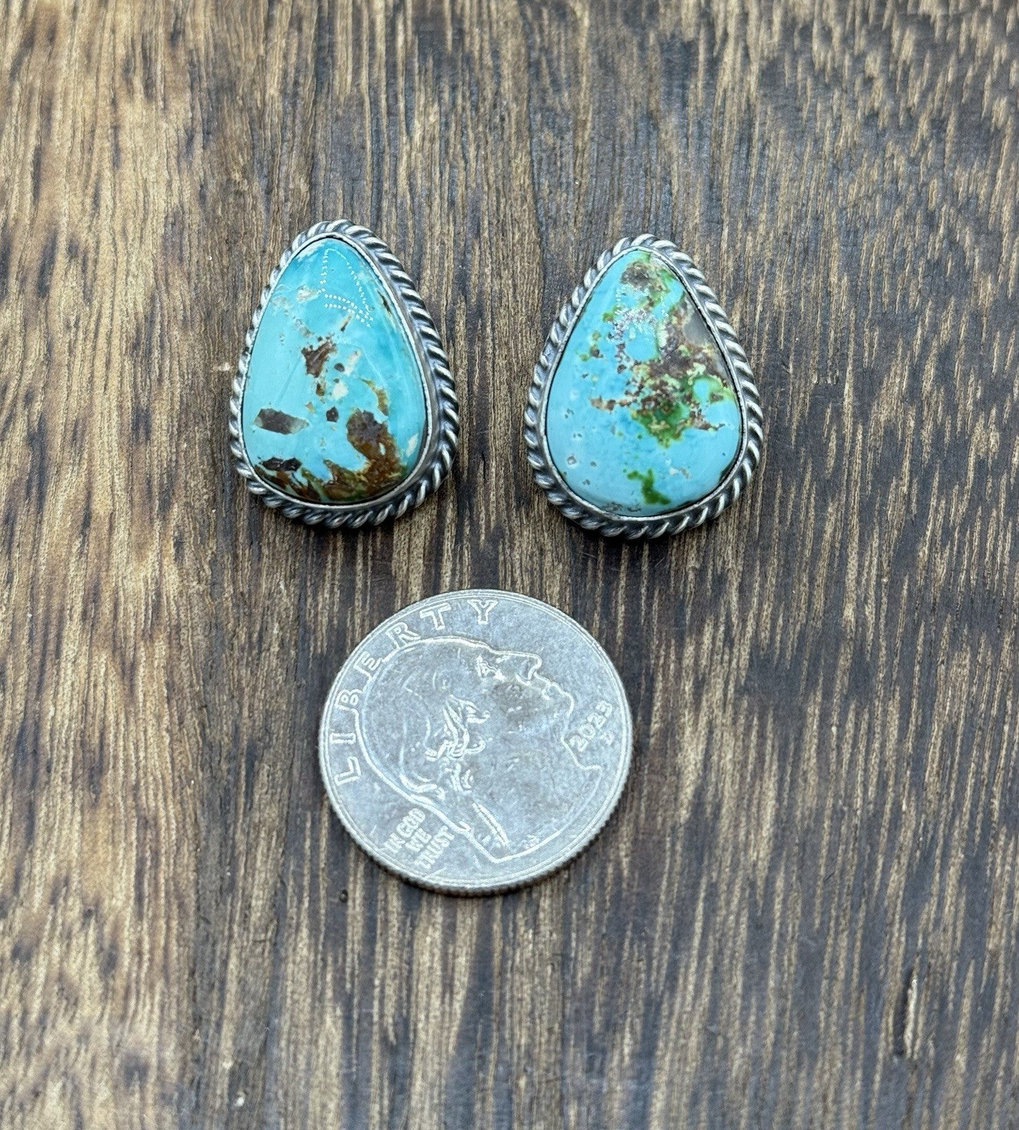 Navajo Handmade Sterling Silver Sonoran Gold Turquoise Post Stud Earrings