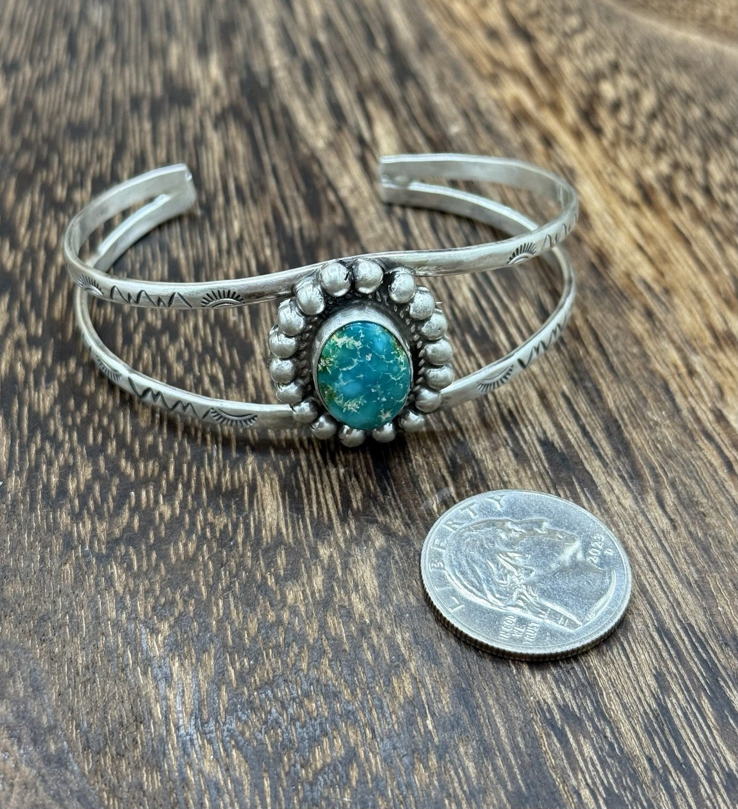 Native Navajo Handmade Sterling Silver Sonoran Gold Turquoise Cuff Bracelet