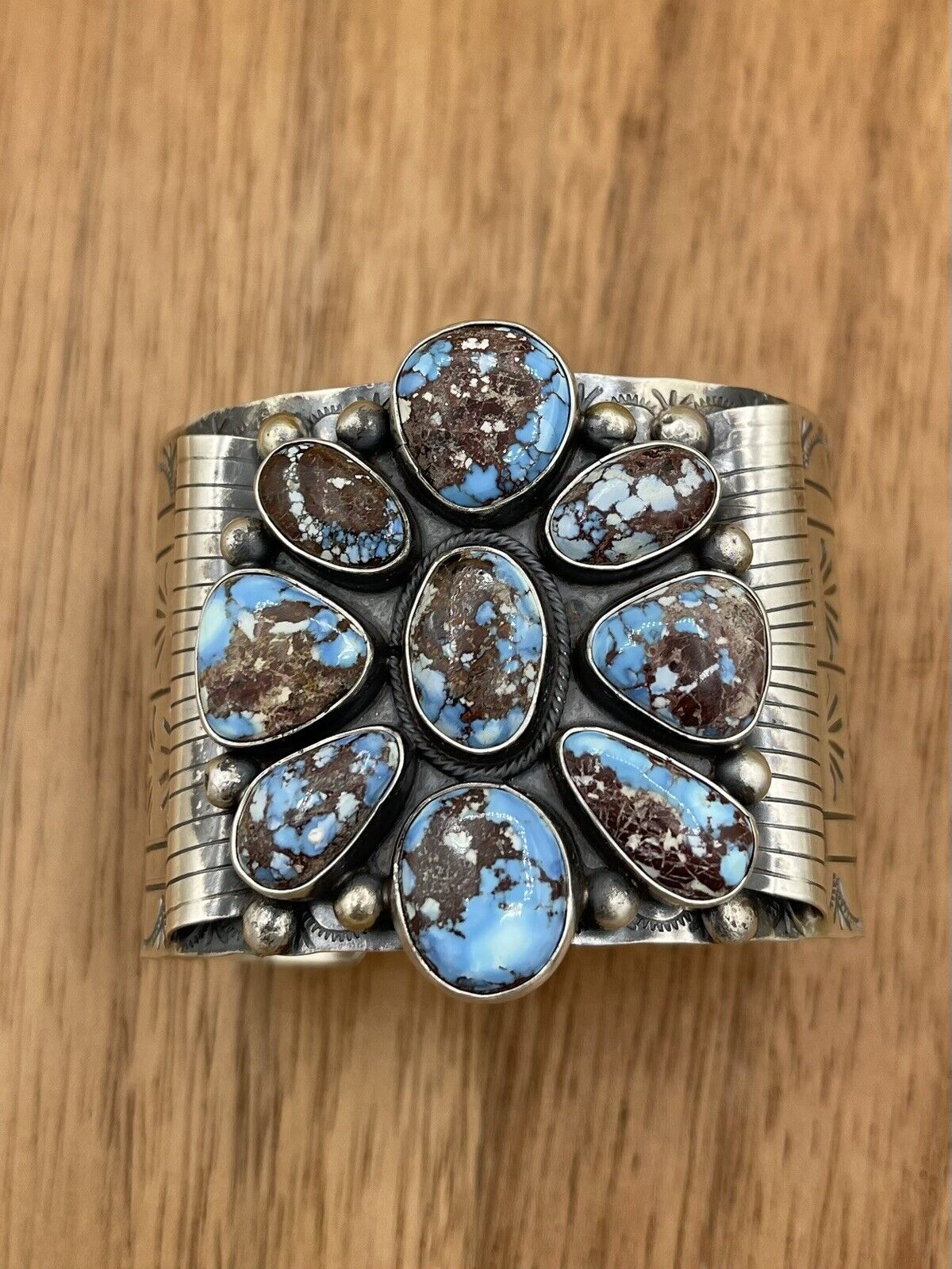 Native American Navajo Handmade Sterling Silver Natural Turquoise Cuff Bracelet