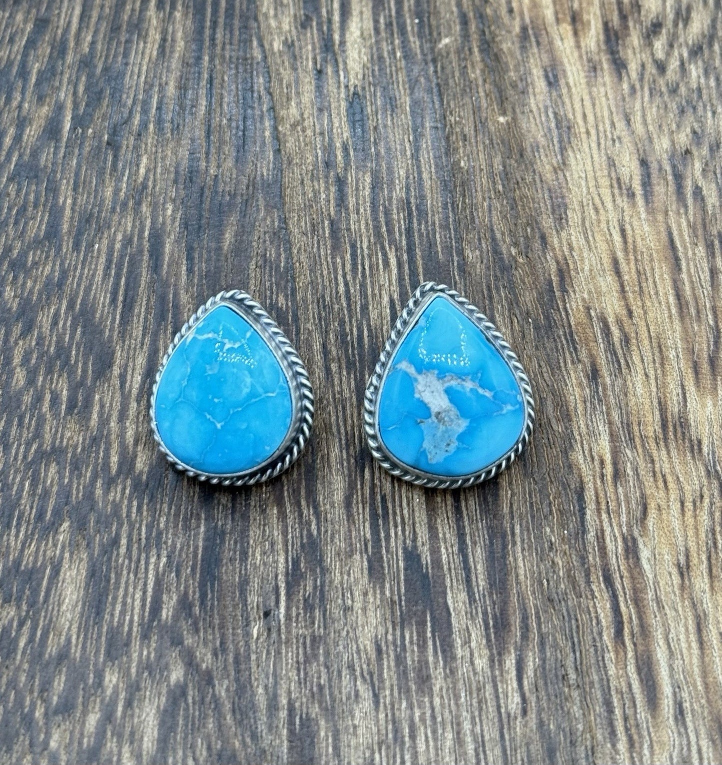 Native Navajo Handmade Sterling Silver Blue Bird Turquoise Post Stud Earrings