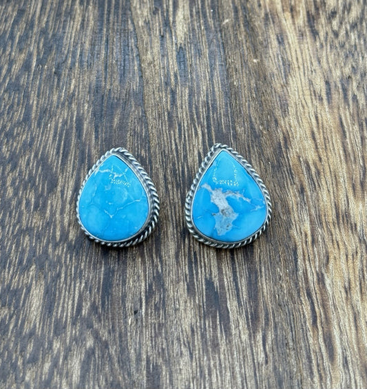 Native Navajo Handmade Sterling Silver Blue Bird Turquoise Post Stud Earrings