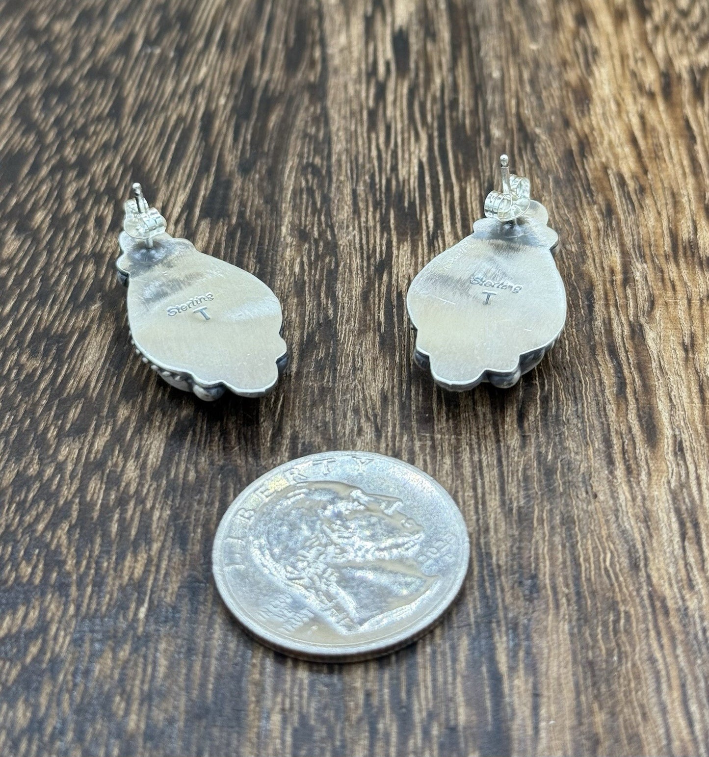 Navajo Handmade Sterling Silver Blackjack Turquoise Old Look Post Stud Earrings
