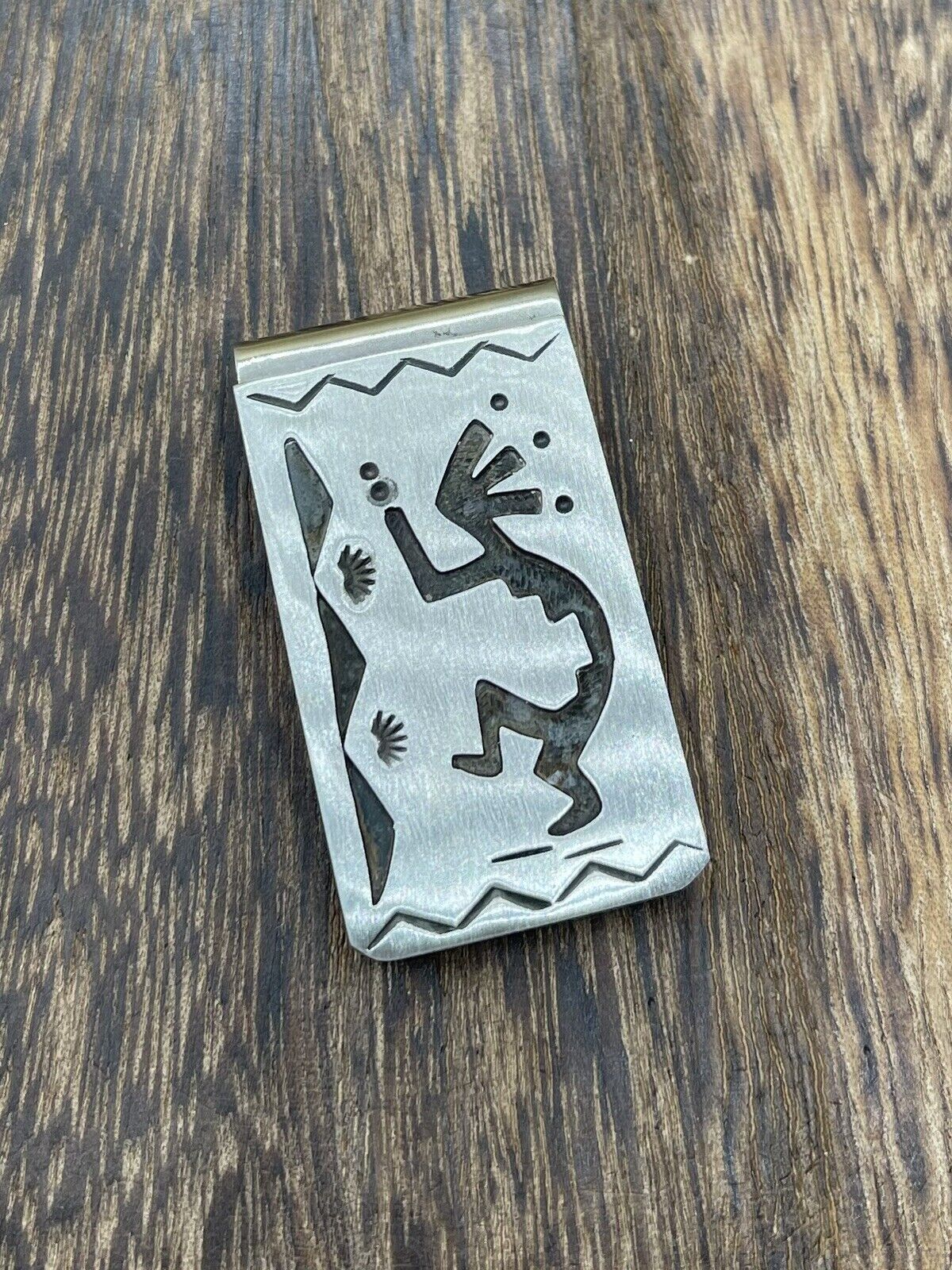 Native American Navajo Handmade Sterling Silver  & Nickel Kokopelli Money Clip