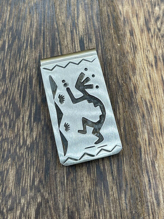 Native American Navajo Handmade Sterling Silver  & Nickel Kokopelli Money Clip