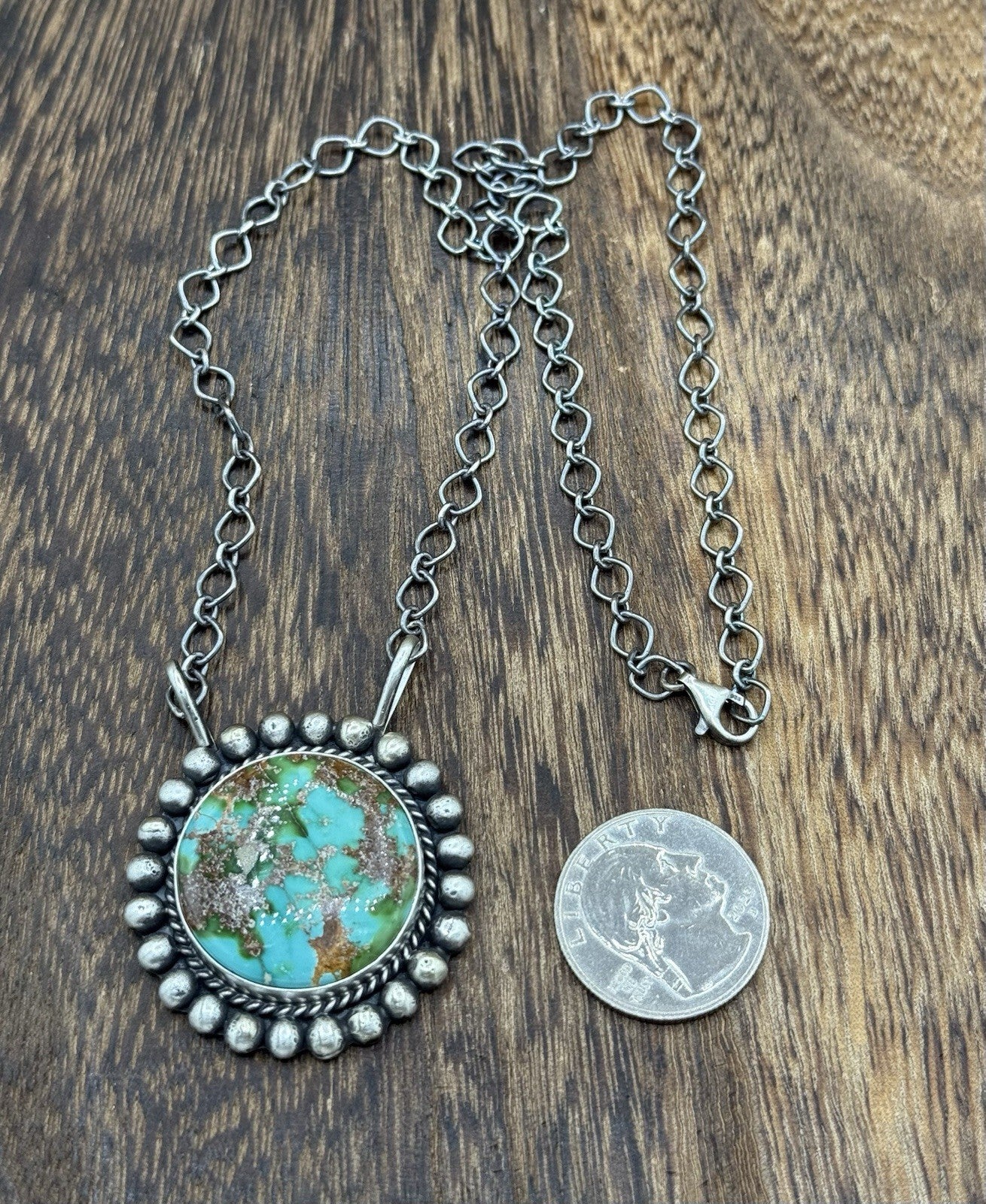 Native Navajo Handmade Sterling Silver Sonoran Gold Turquoise Necklace 18” Large