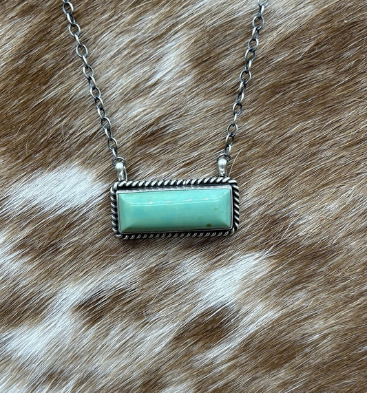 Navajo Handmade Sterling Silver Kingman Turquoise Bar Necklace 16”