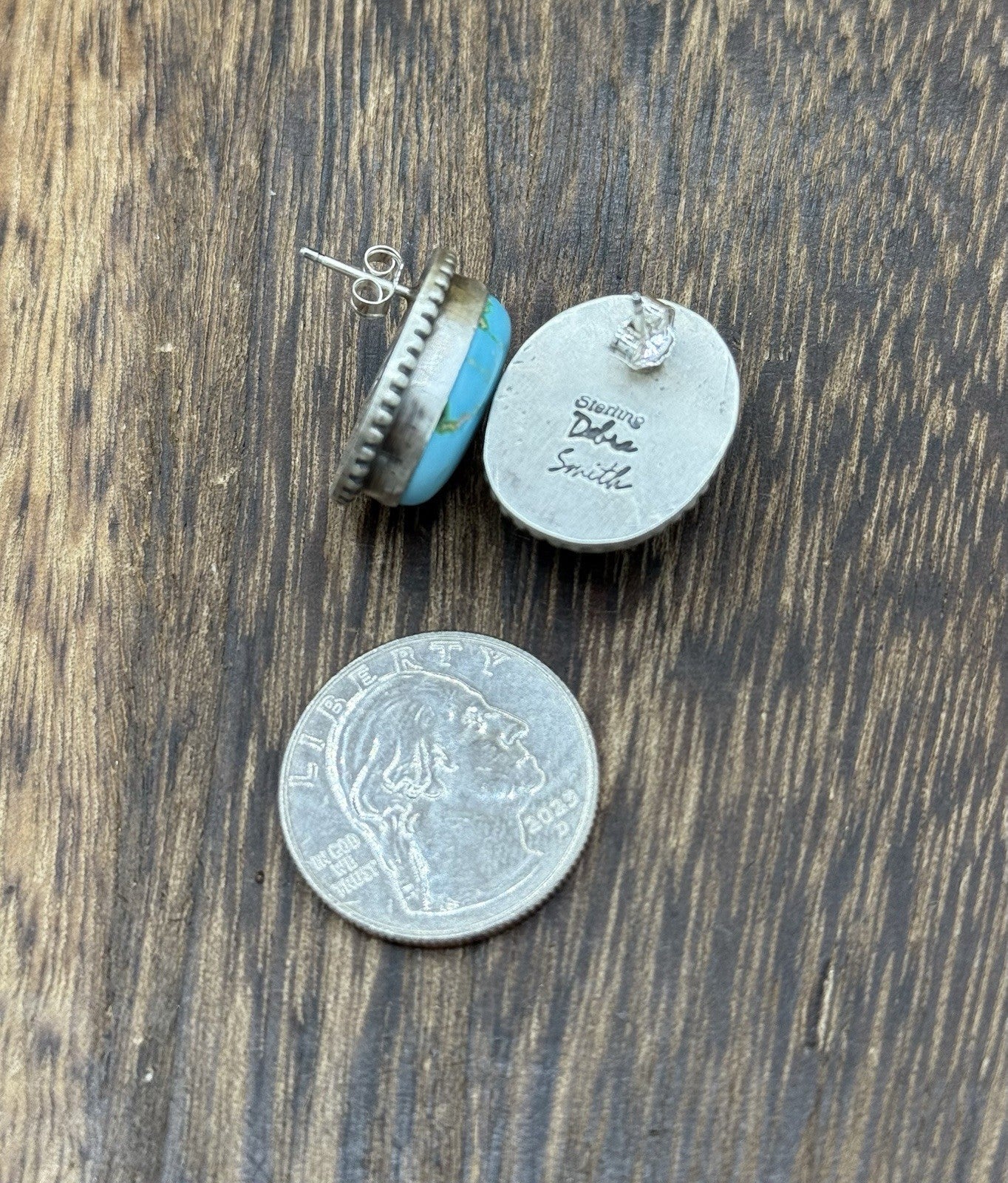 Navajo Handmade Sterling Silver Sonoran Gold Turquoise Post Stud Earrings