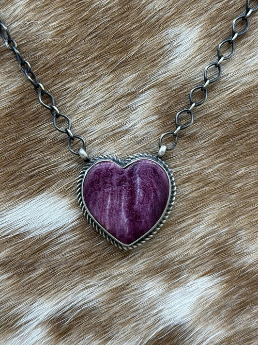Navajo Handmade Sterling Silver Purple Spiny Oyster Necklace 18” By Tricia Smith