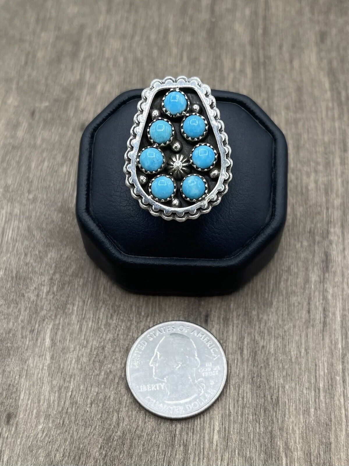 Native American Sterling Silver Navajo Handmade Kingman Turquoise Ring Size 7