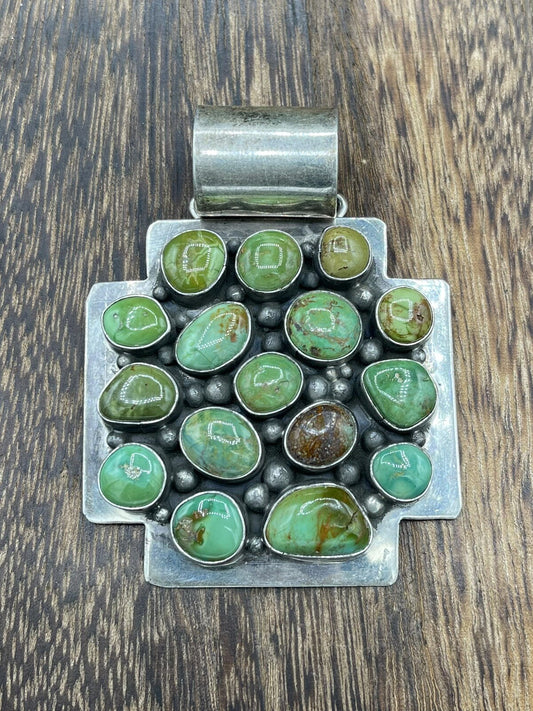 Native American Sterling Silver Navajo Handmade Large Turquoise Pendant Vintage