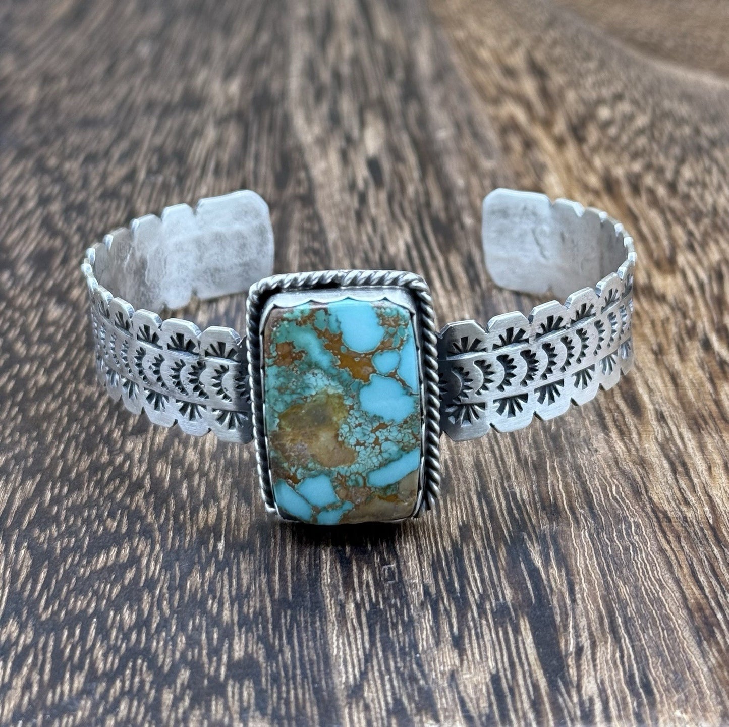 Navajo Handmade Sterling Silver Royston Turquoise Stacker Cuff Bracelet