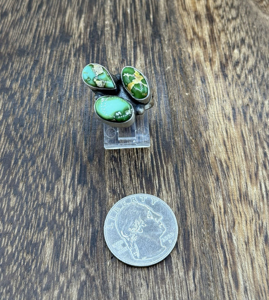 Navajo Handmade Sterling Silver Sonoran Gold Turquoise Cluster Ring Size 7