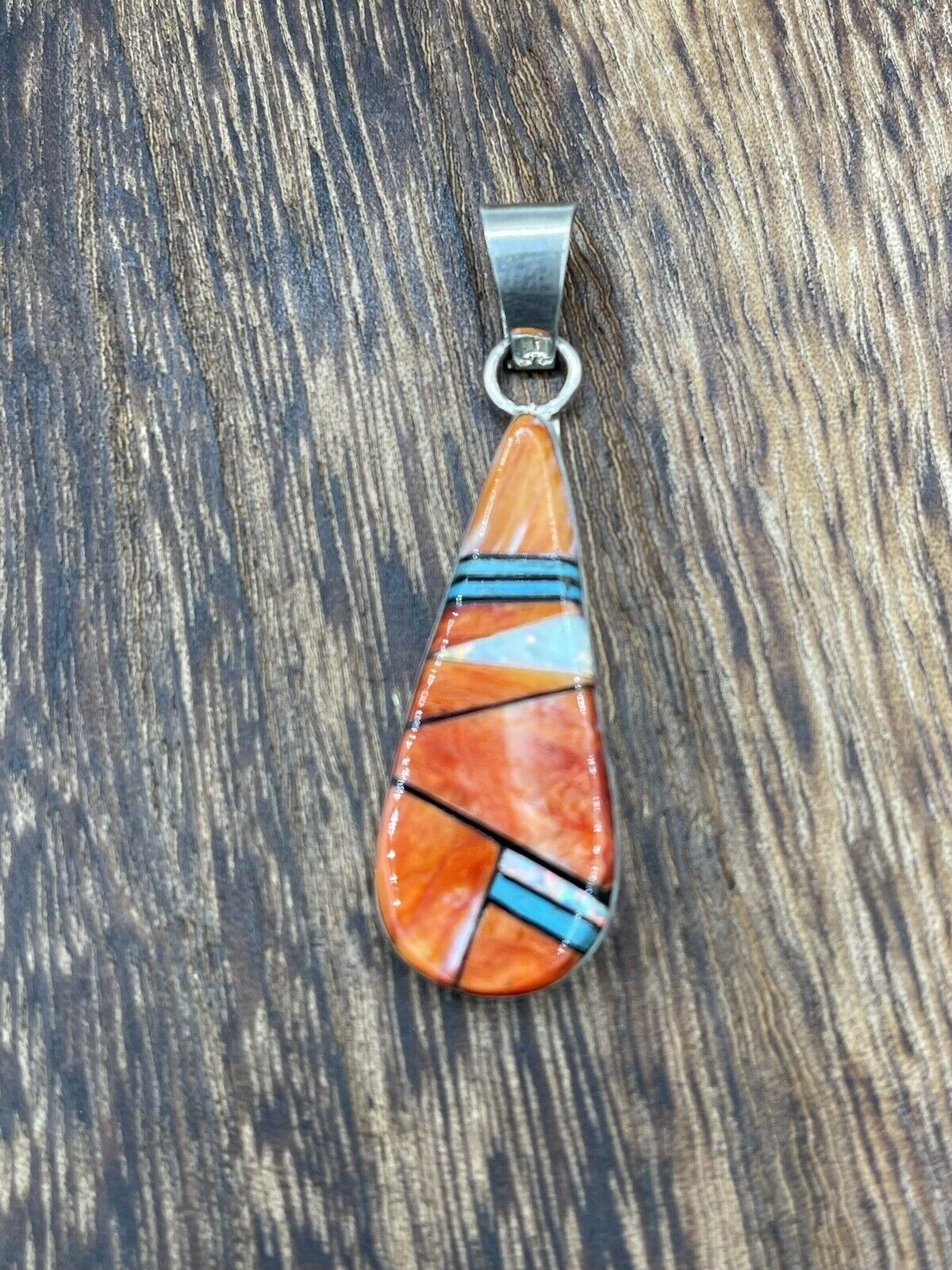 Native American Indian Silver Navajo Handmade Natural Multi Stone Pendant