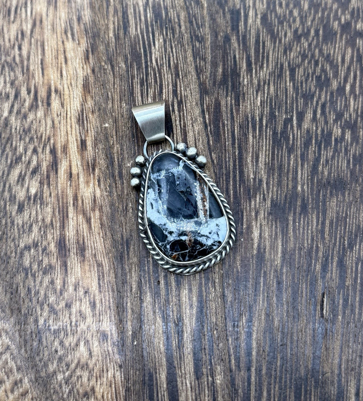 Native American Navajo Handmade Sterling Silver White Buffalo Pendant Old Look
