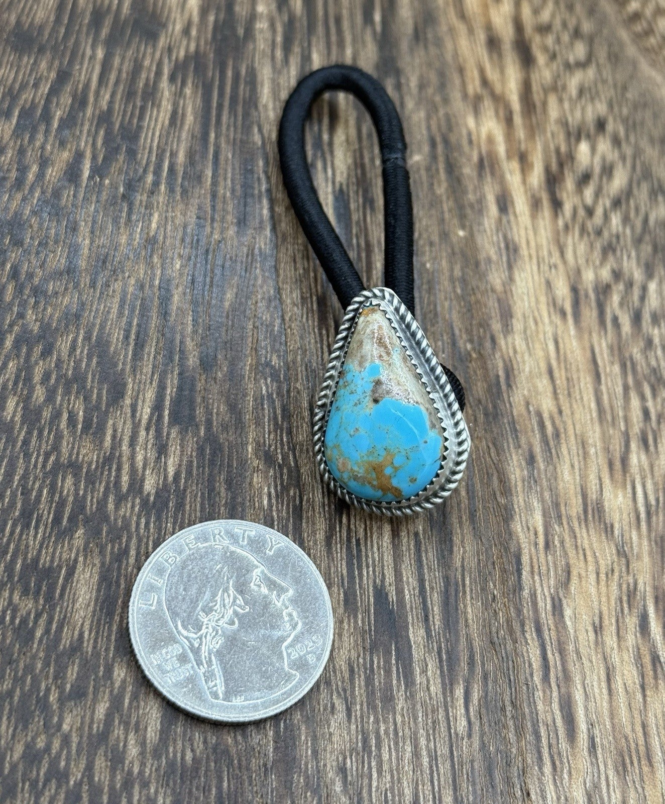 Native American Navajo Handmade Sterling Silver Blue Glacier Turquoise Hair Tie