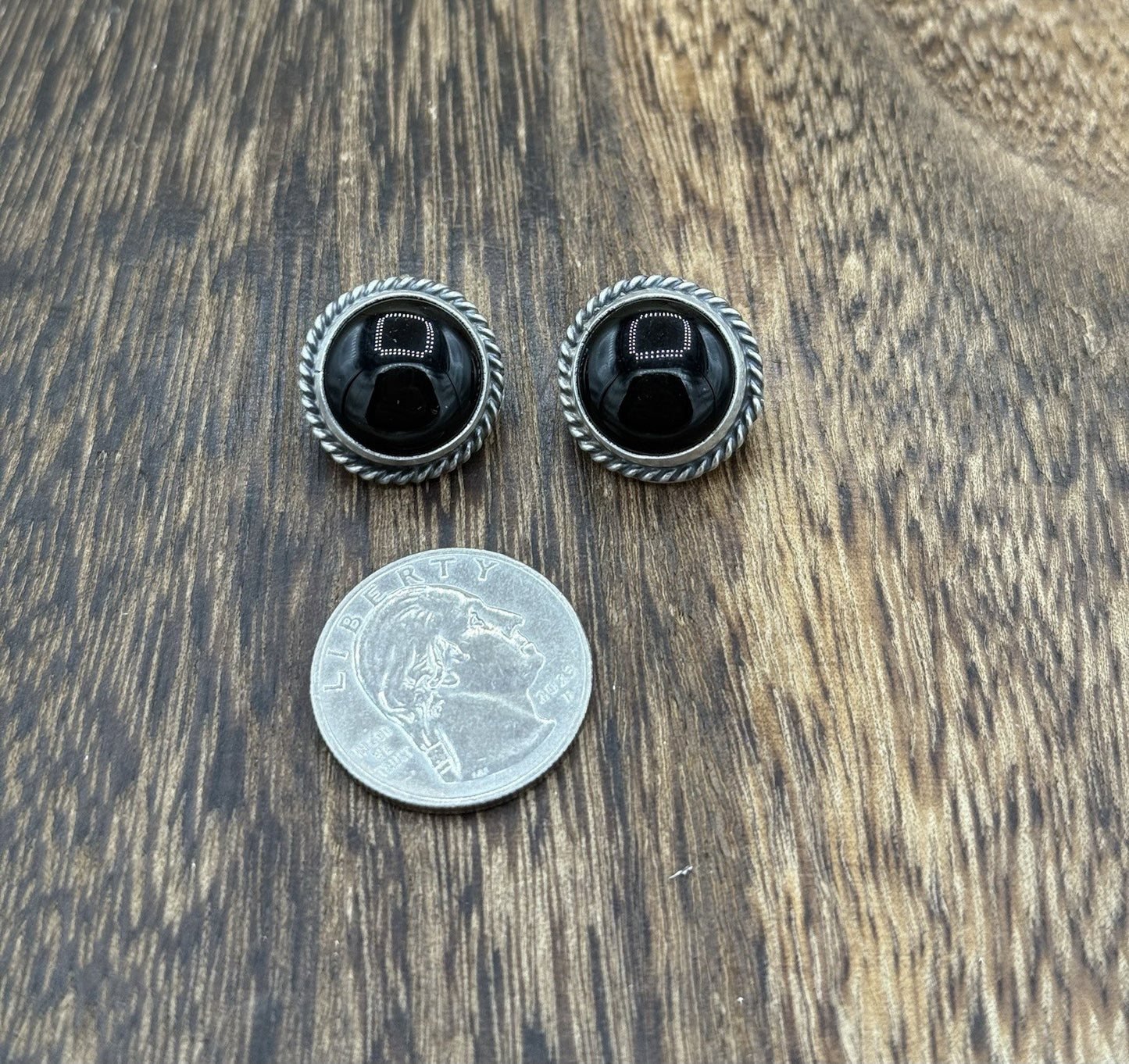 Native American Navajo Handmade Sterling Silver Black Onyx Post Stud Earrings