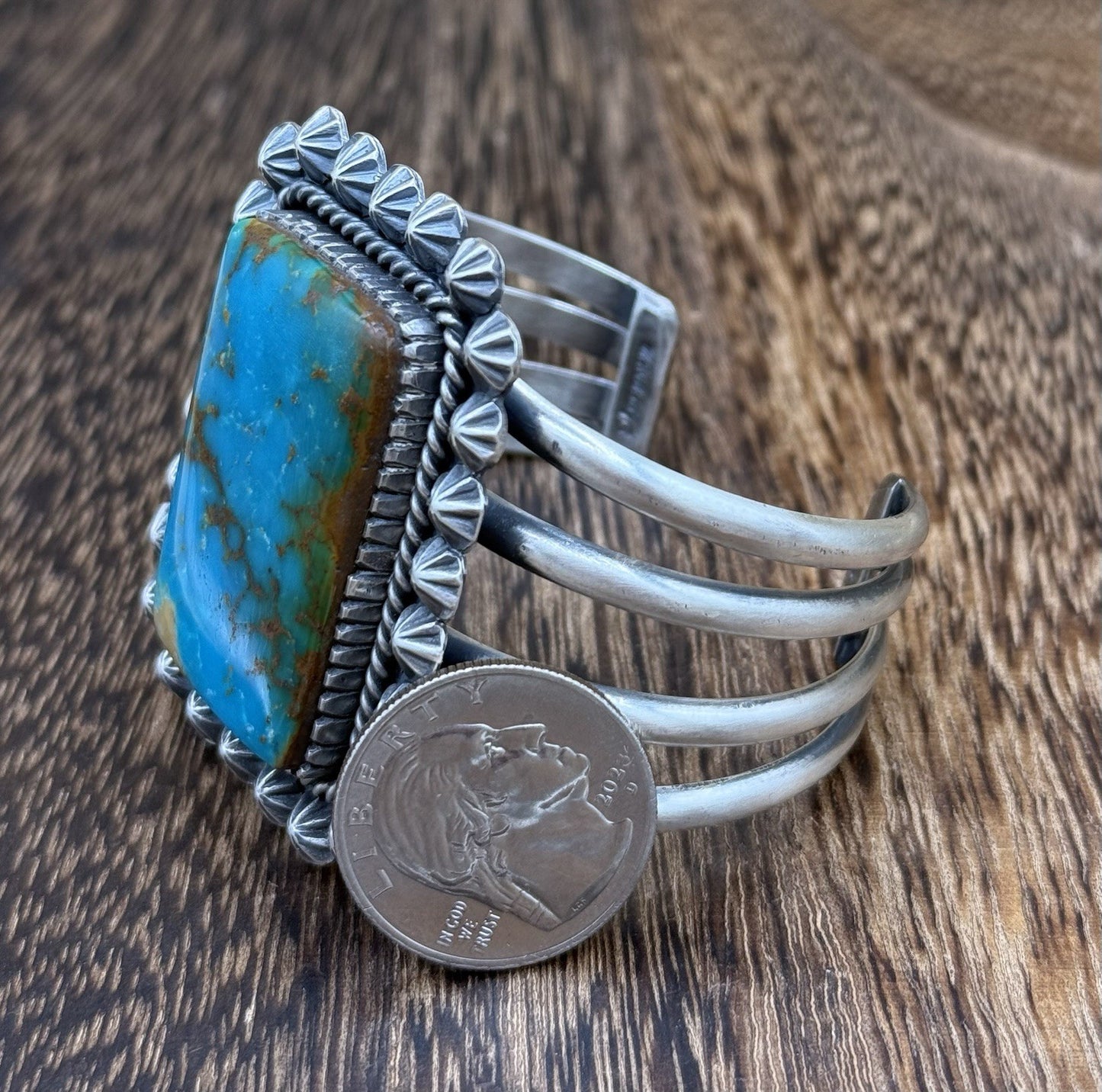 Native Navajo Handmade Sterling Silver Royston Turquoise Old Look Cuff Bracelet