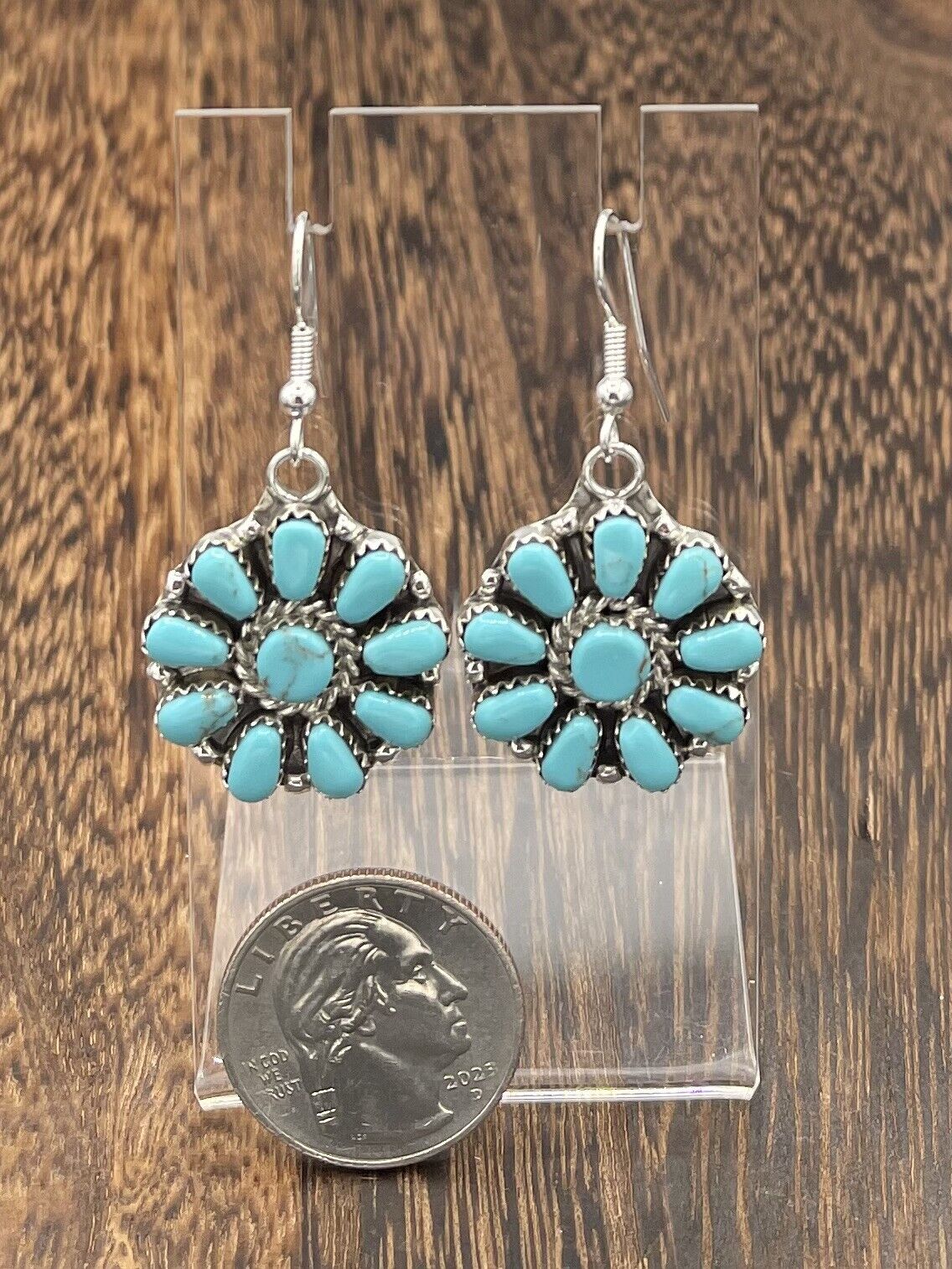 Native American sterling silver Navajo Handmade Turquoise Cluster Post earrings