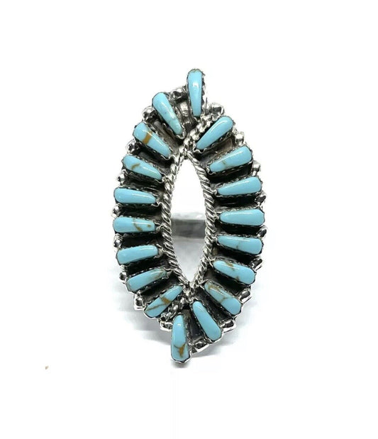 Native American Sterling Silver Navajo Handmade Turquoise Cluster Ring Size 7.5