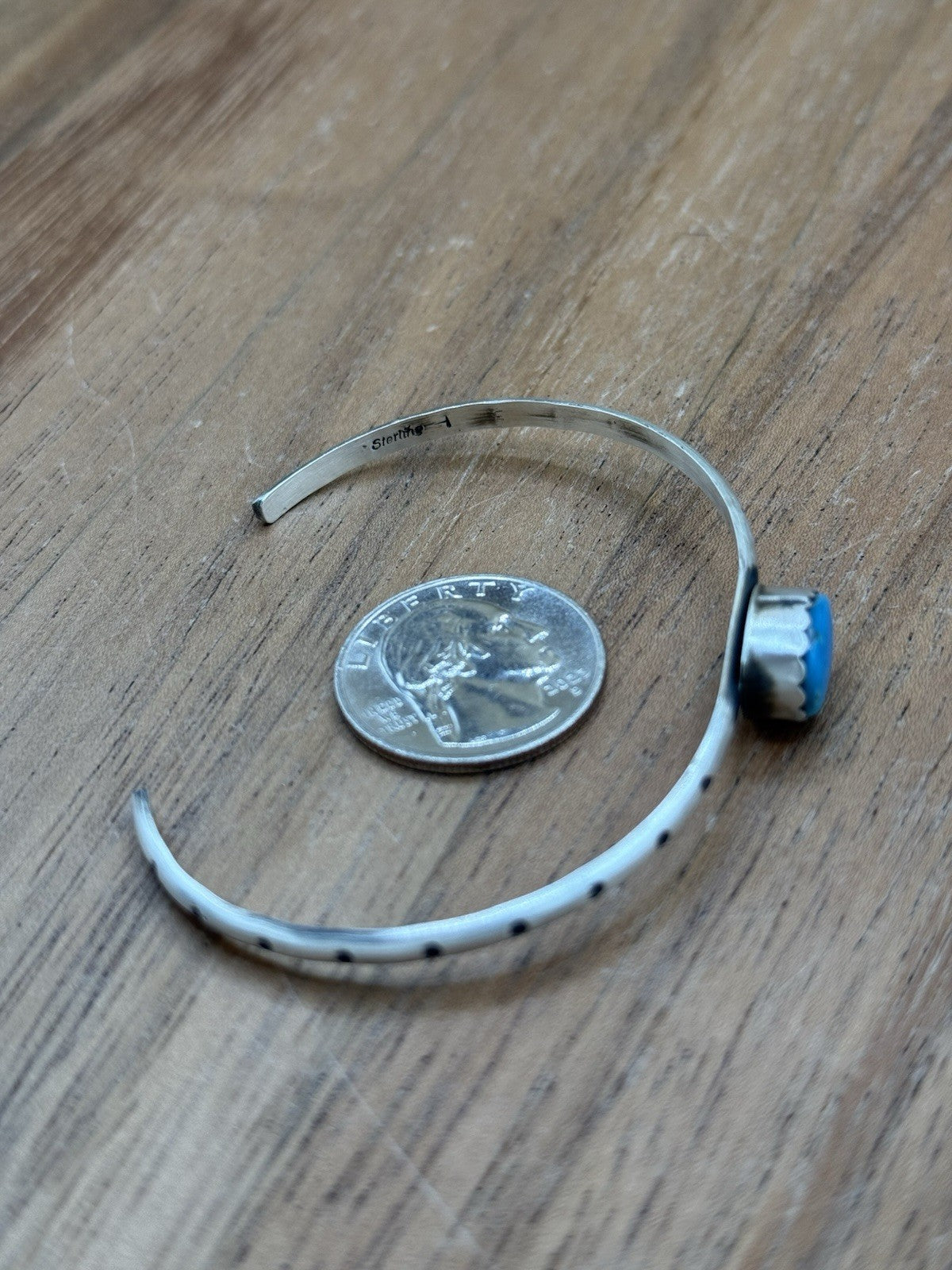 Native Navajo Handmade Sterling Silver Kingman Turquoise Stacker Cuff Bracelet