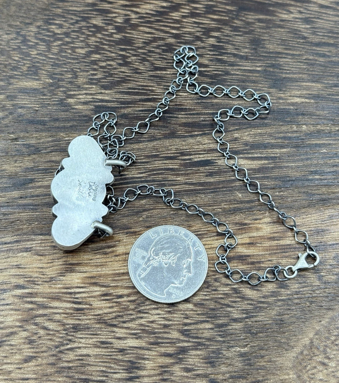 Navajo Handmade Sterling Silver Kingman Turquoise Cluster Bar Necklace 18”