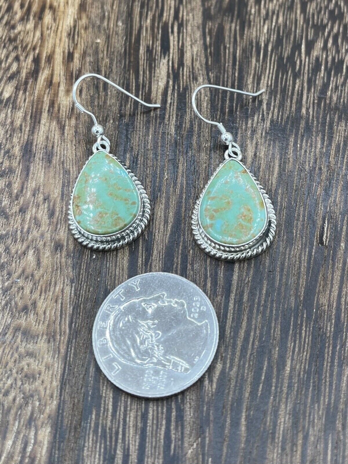 Navajo Handmade Sterling Silver Sonoran Turquoise Dangle Earrings By Byron Begay