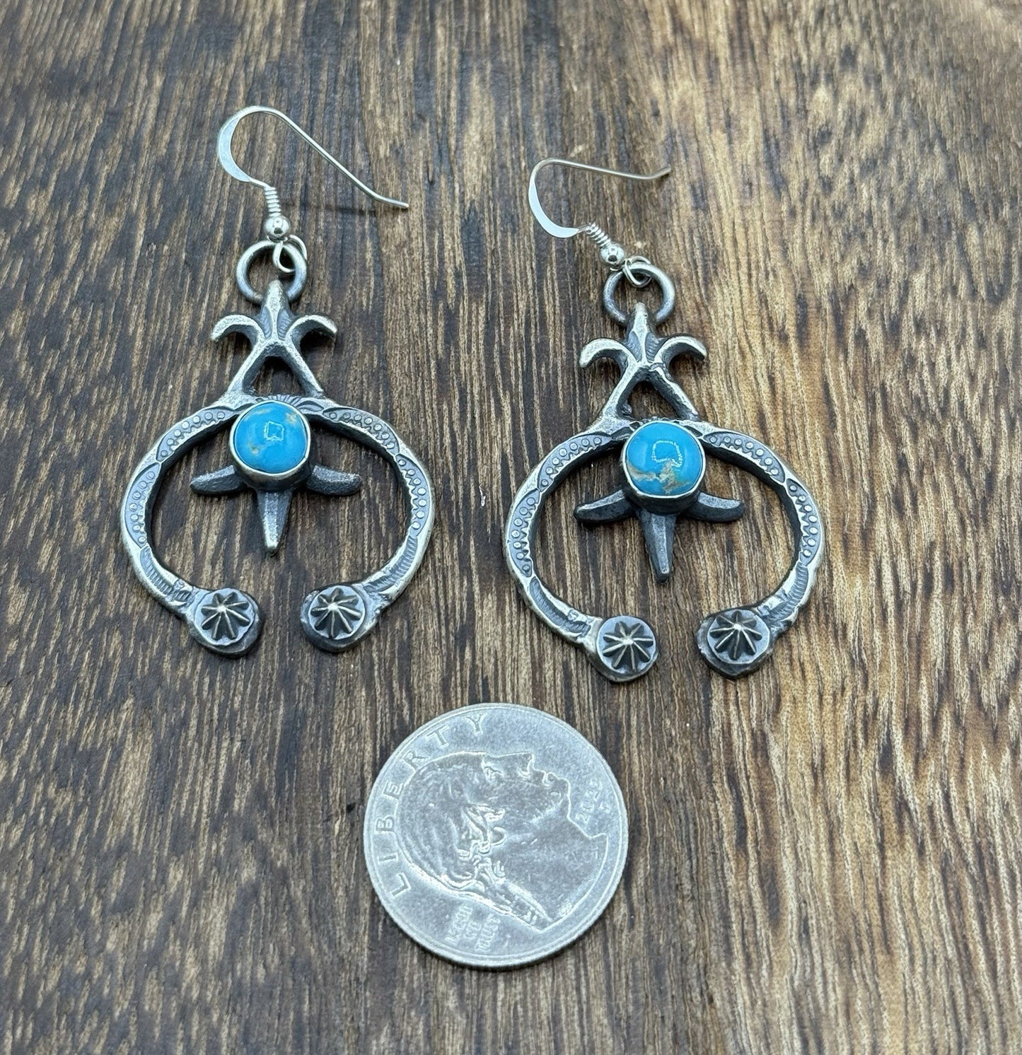 Navajo Handmade Sterling Silver Old Look Kingman Turquoise Earrings Kevin Billah