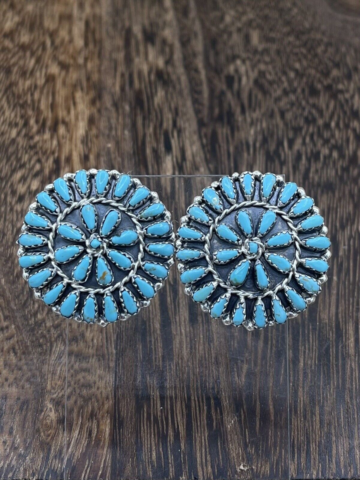 Native American Navajo Handmade Sterling Silver Turquoise Cluster Post earrings