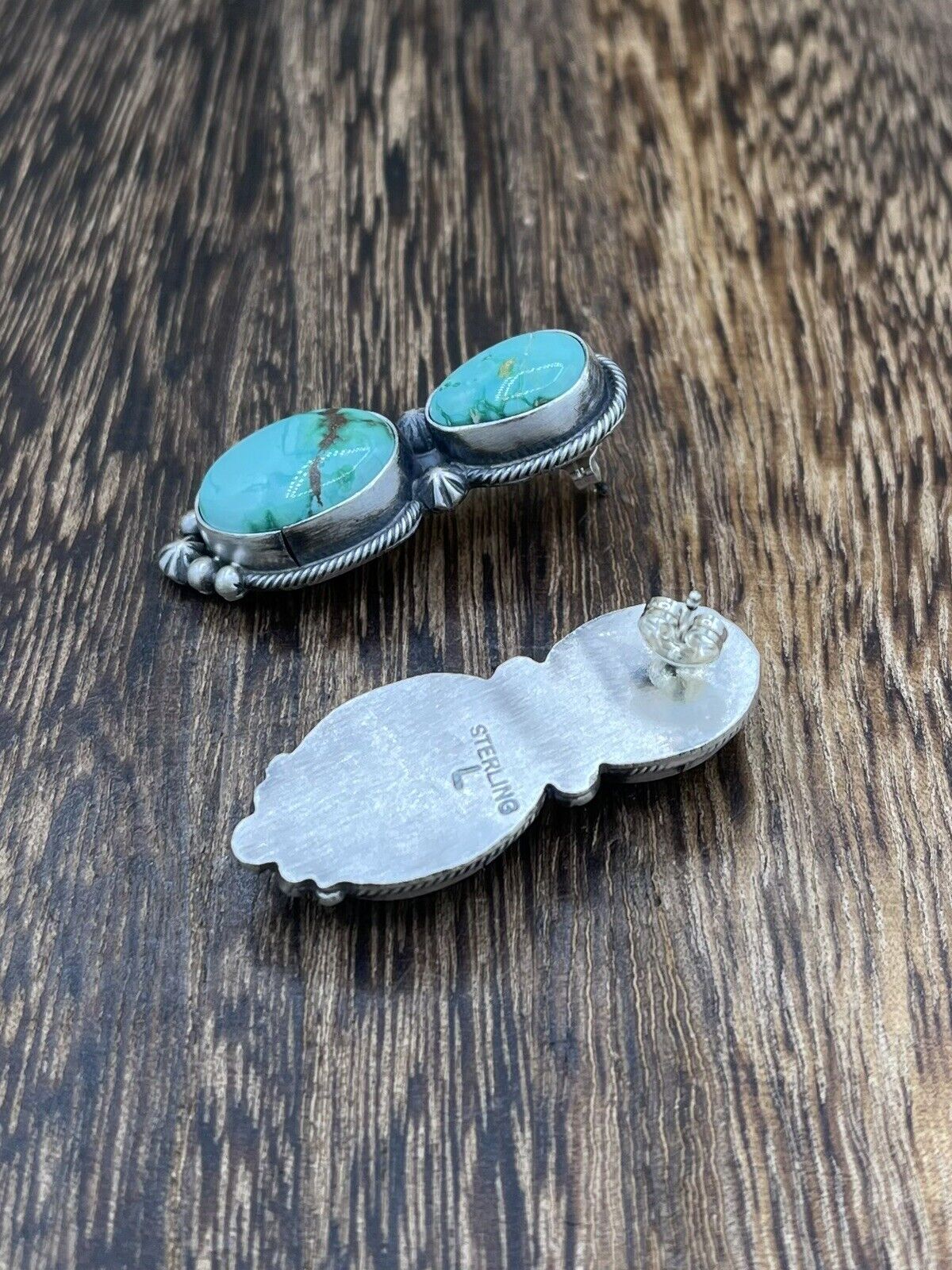 Native American Navajo Handmade Silver Sonoran Bella Turquoise Post Earrings