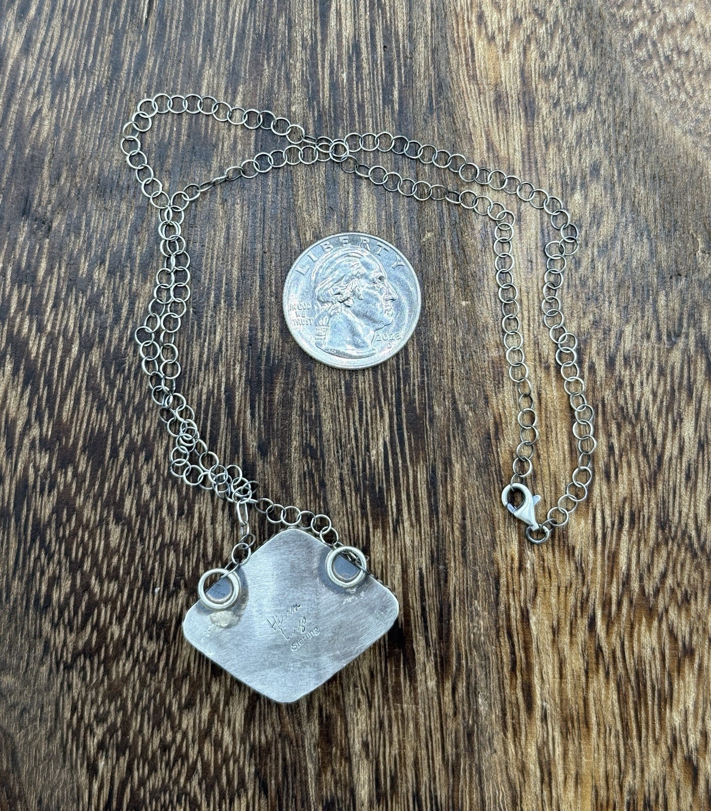 Native Navajo Handmade Sterling Silver Boulder Turquoise Bar Necklace 18”